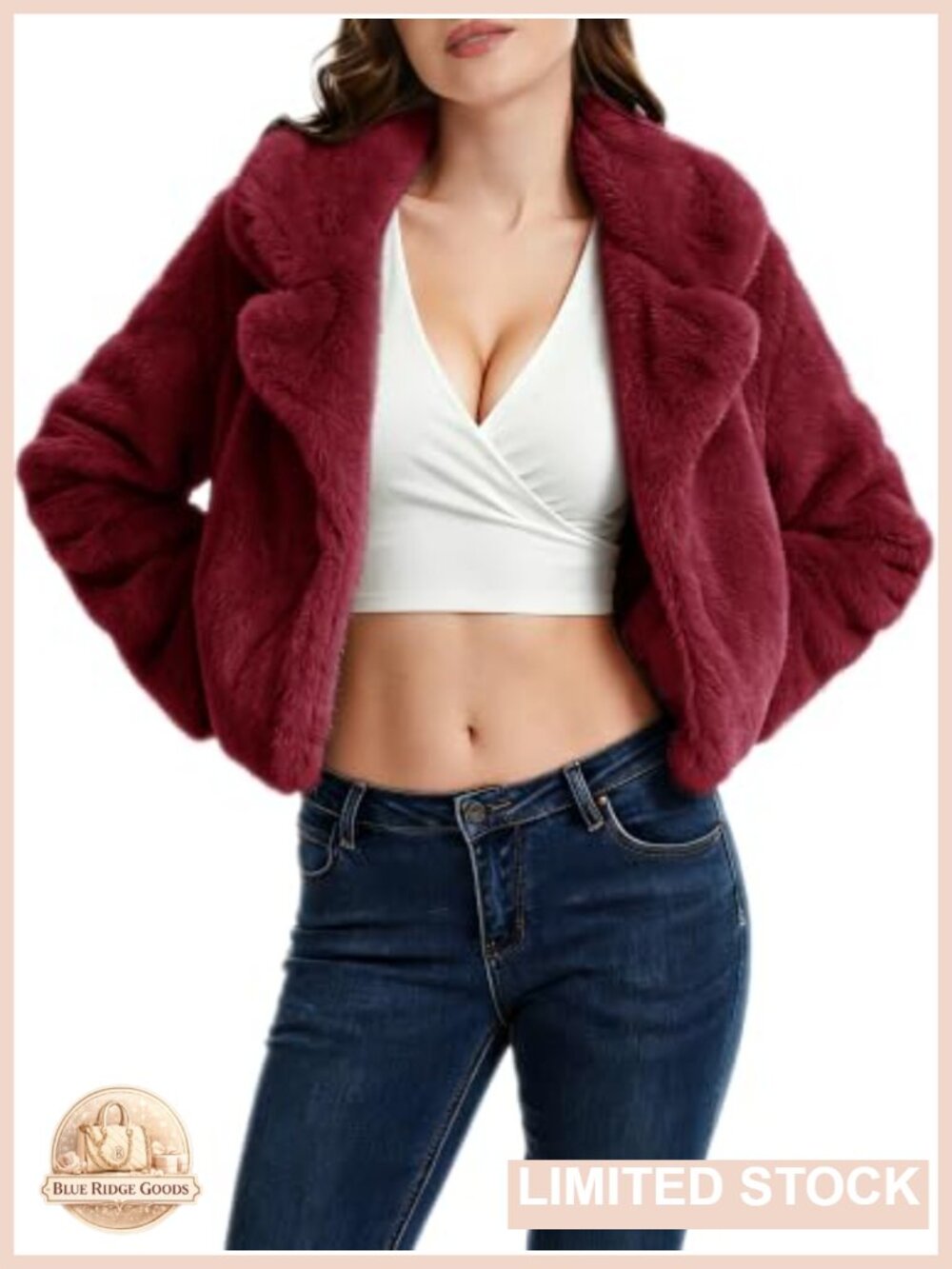 Cropped Faux Fur Jacket Oversized Lapel Collar Coat